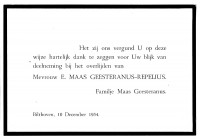 Dankbericht i.v.m. overlijden Elisabeth Repelius (1954)